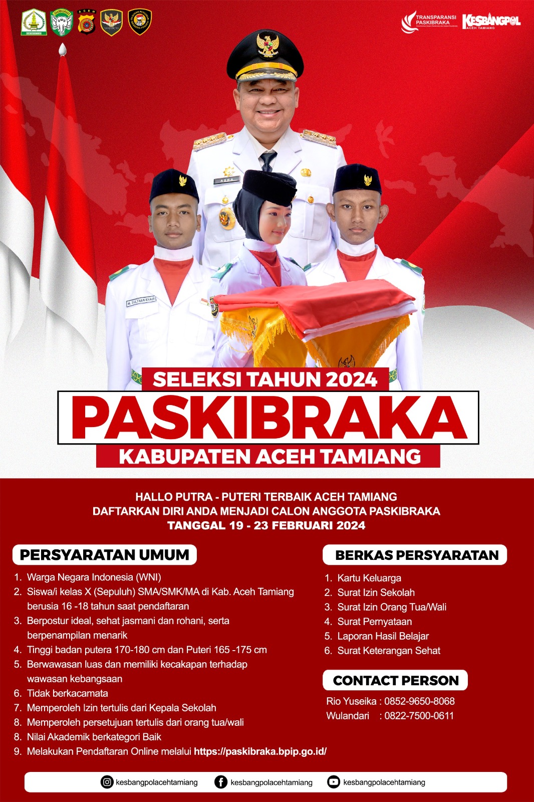 Tek foto : Persyaratan pendaftaran calon Pasukan Pengibar Bendera Pusaka (Capaska) Kabupaten Aceh Tamiang Tahun 2024.