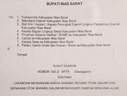 Pemkab Nias Barat Larang Naikkan Harga Dan Penimbunan Barang Di Situasi Bencana