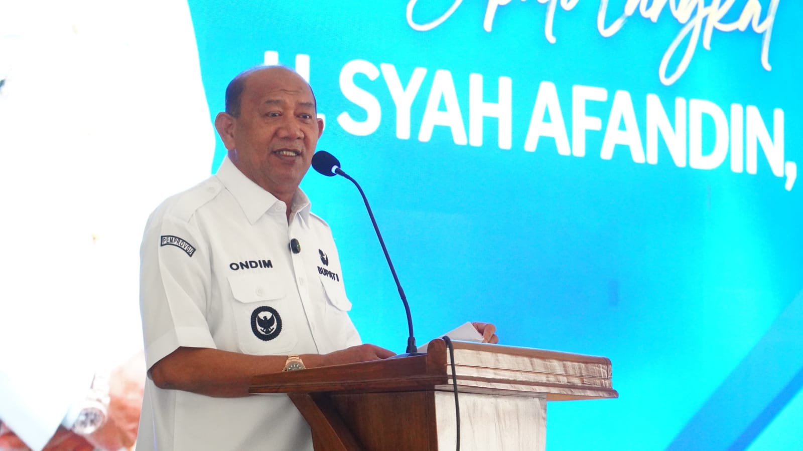 Bupati Langkat H. Syah Afandin, SH menghadiri peringatan Haul ke-18 Partai Gerindra yang digelar di Jentera Malay, Rumah Dinas Bupati Langkat, Rabu (4/2/2026). beritasore.co.id/ist. 