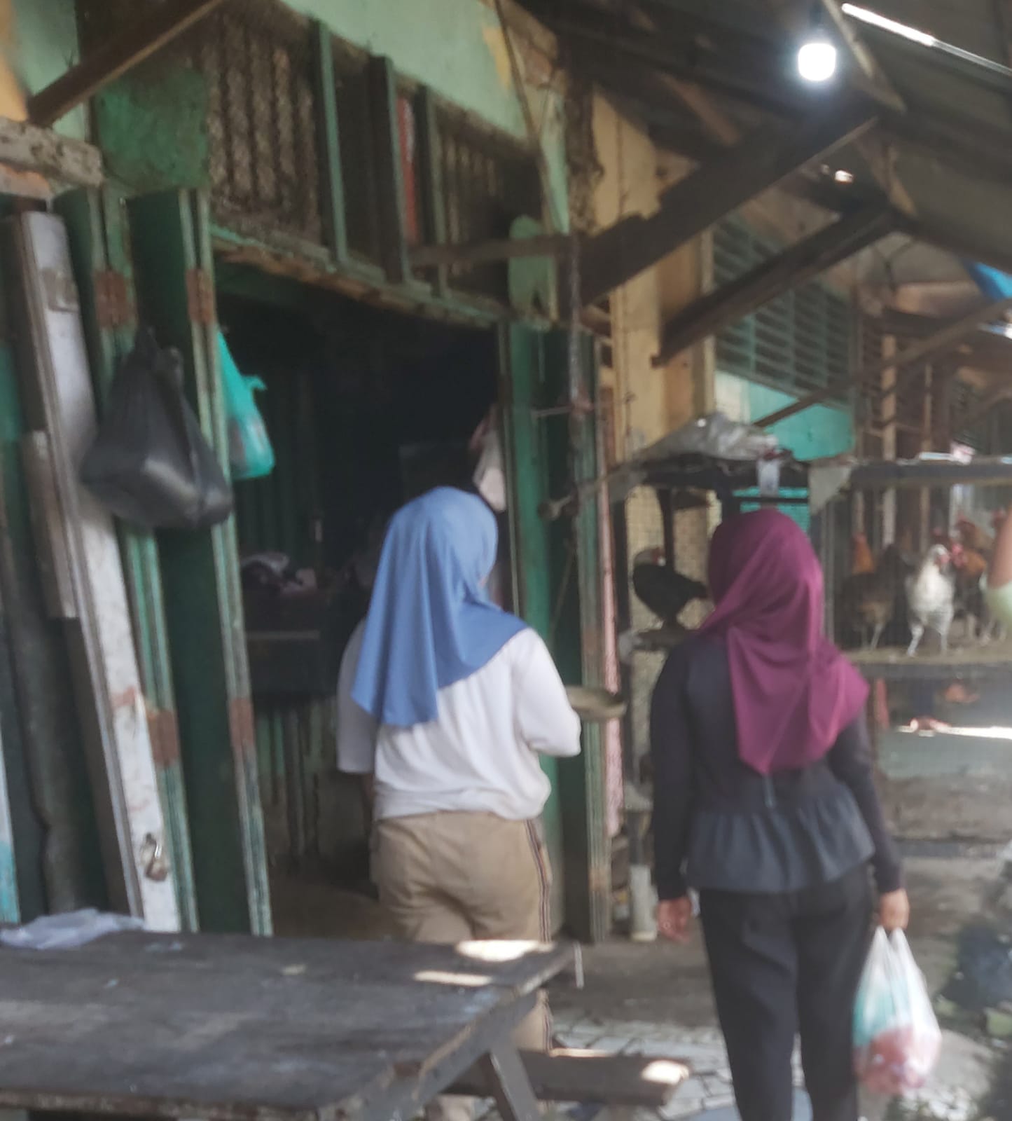 Teks Foto  Pedagang ayam kampung di Pasar Tradisional P.Brandan saat melayani pembeli, Rabu (18/2/26).Beritasore.co.id/Boy Aprizal. 