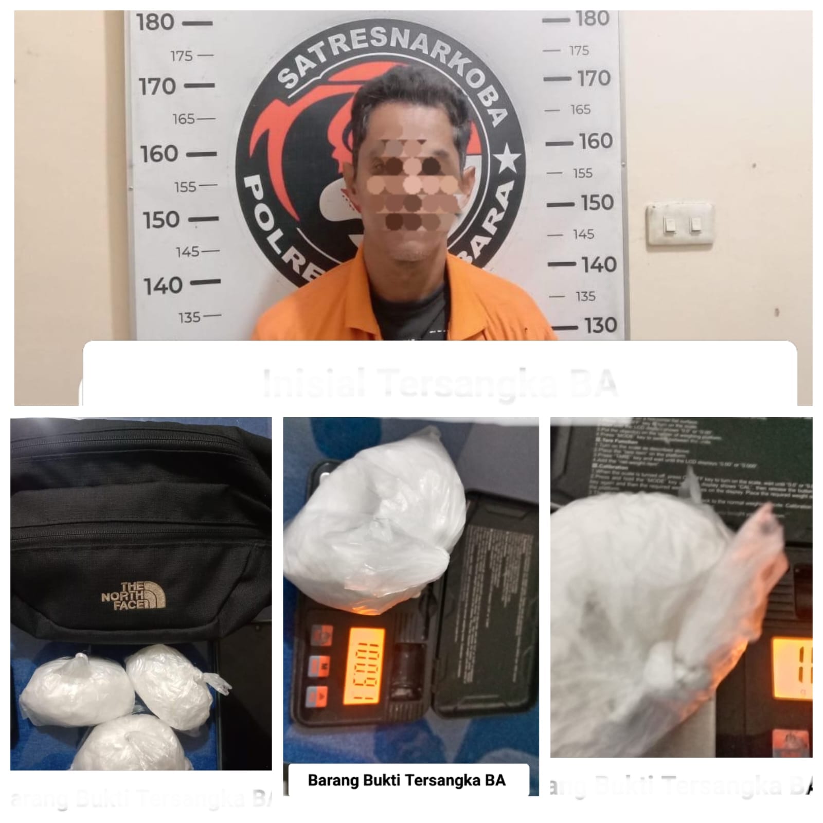 Teksfoto: Tersangka BA dan barang bukti narkoba yang dibawanya.( Ist)