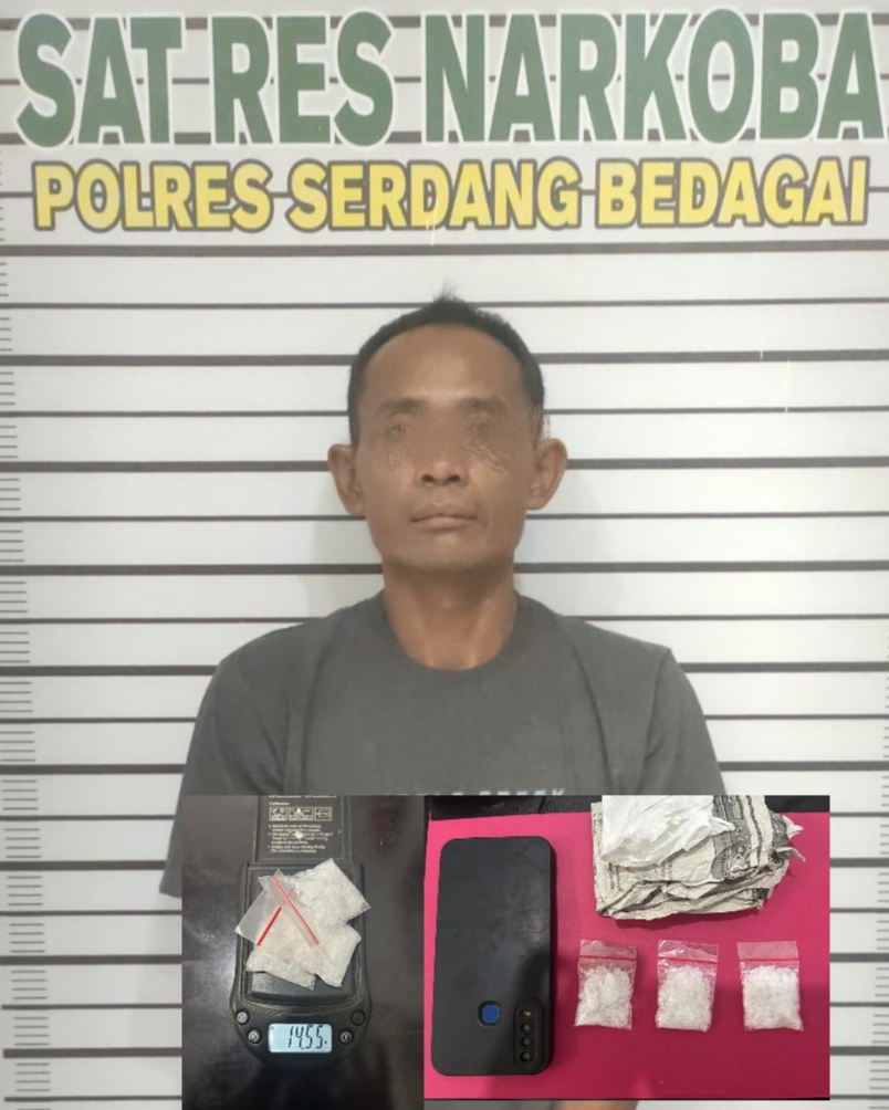 Teks foto:Pauzan (39) warga Kelurahan Bandar Setia, Kecamatan Percut Sei Tuan, Kabupaten Deli Serdang, transaksi Sabu di Samping SPBU Suka Damai ditangkap Satnarkoba Polres Sergai.(Beritasore-Azwen)