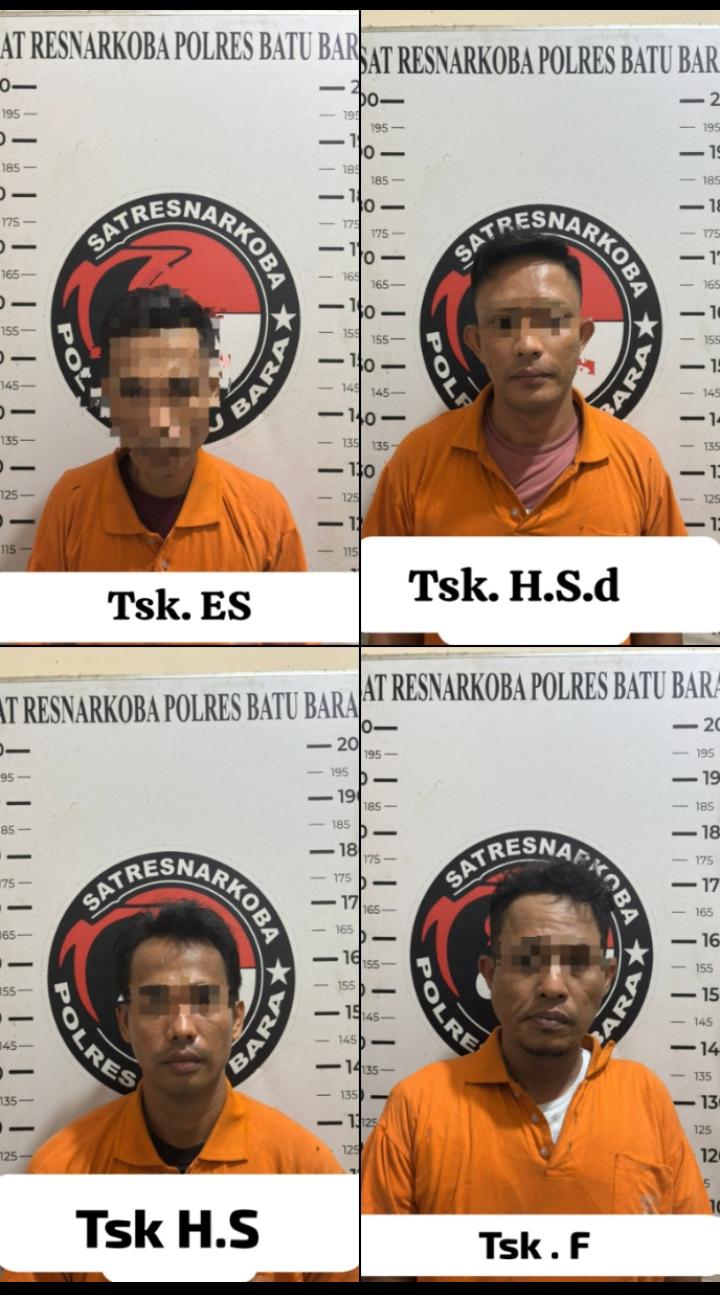 Teks fhoto Polres Batubara tangkap 4 tersangka dengan Barang Bukti (BB) 200 gram Shabu Rabu (01/4-2026).beritasore/ alirsyah