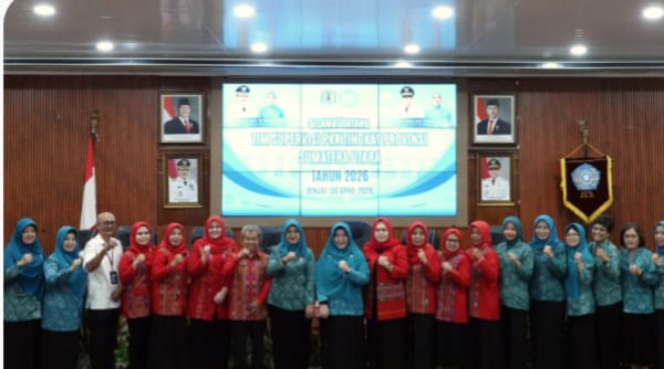 Foto: Tim Supervisi Desa/Kelurahan Pemberdayaan Kesejahteraan Keluarga (PKK) Provinsi Sumatera Utara (Sumut) melakukan kunjungan kerja ke Kota Binjai dalam rangka pembinaan dan penguatan pelaksanaan program PKK di Aula Balai Kota Binjai, Rabu (8/4/2026).