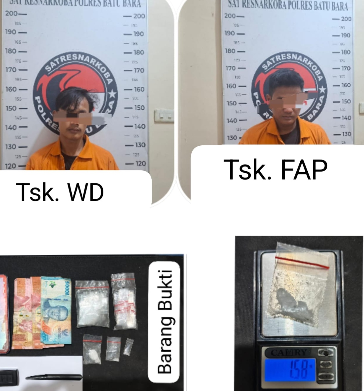 Teks fhoto Polres Batubara ungkap dua tersangka kasus Narkotika jenis Shabu dalam 1 jam Kamis (09/04/2026). beritasore/alirsyah
